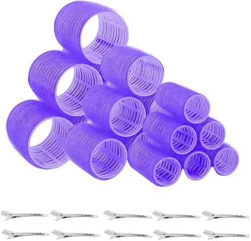 Hair Rollers for Women 18 Pcs Curlers 3 Sizes Self Adhesive Velcro Hair Rollers Complete Curling 10 Metal Clips Clips for Boosting Hair Volume Fit Long Medium Short Hair by Unknown