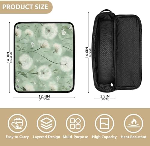 Hair Tools Travel Bag with Heat Resistant Mat Detachable 2-in-1 Curling Iron Travel Case Hot Tools Organizer for Straightener Flat Iron Dreamy Green Dandelions - Image 4
