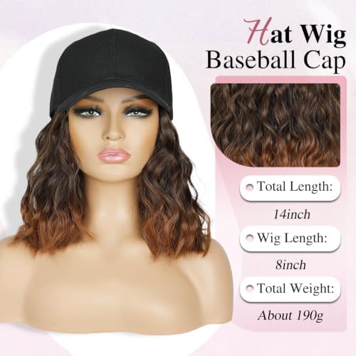 HANYUDIE Hat Wig for Women Wig Cap with Curly Hair Extensions Hat with Hair Wave Adjustable Baseball Cap Wigs - Image 2