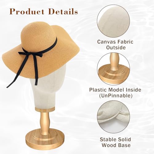 Wig Stand, 22inch Mannequin Head with Detachable Wood Base,Canvas Head Holder for Hair Styling Jewelry Glasses Headband Display, Wig Stand for Wigs,Hats, Caps, Headdress, Beige - Image 4