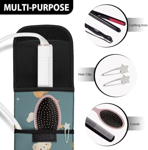 Hair Flat Iron Case Holder Canvas Bag Heat Resistant Curling Iron Silicone Straightener Holder Mat for Hair Tools Curling Iron Organizer Bag Bear - Image 6