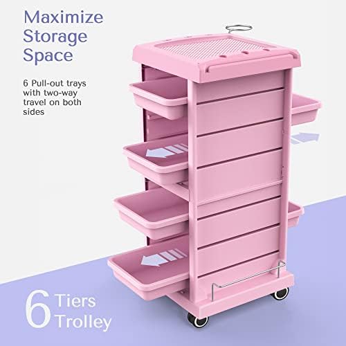 TASALON 6-Tray Multipurpose Rolling Salon Storage Cart, Pink - Image 3