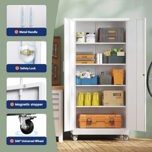 Yizosh Wheeled Metal Garage Storage Cabinet,Lockable Files Storage Cabinets - Image 4