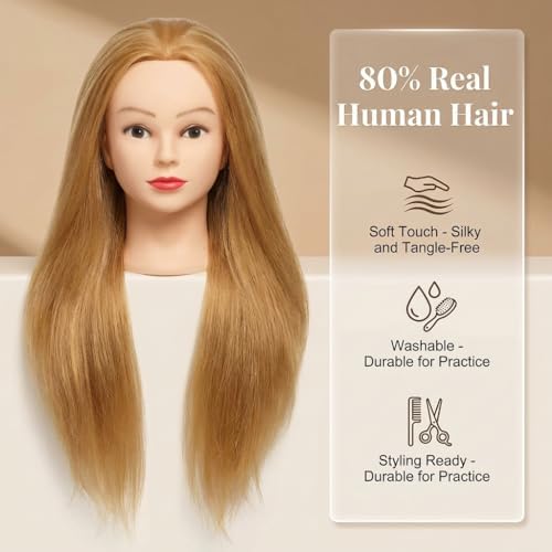 80% Real Human Hair Mannequin Head, Manikin Head with Hair - Image 5