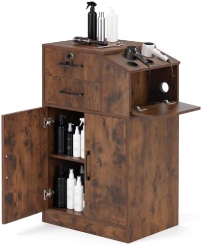 BarberPub Locking Barber Station with Storage Cabinet 2005 (Rust Brown) by BarberPub
