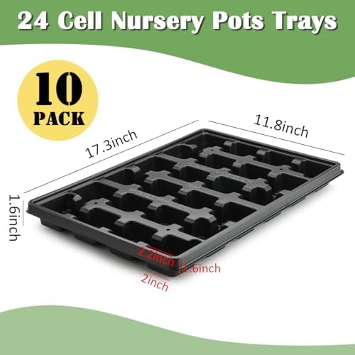 RooTrimmer 24 Cell Nursery Pots Trays 10 Pack (17"x11"x1.6"), Reusable Plastic Plant Pot Tray with Drain Holes, Carrying Seed Starter Tray for Holding 2.8 inch (7CM) Square Nursery Pots (Black) - Image 2