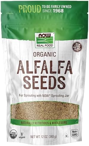NOW Foods, Organic Alfalfa Seeds For Sprouting, Grown in the USA, Certified Non-GMO, (Packaging May Vary) 12 Ounce (Pack of 12) by NOW