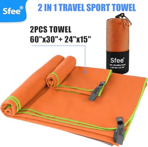 Sfee 2 Pack Microfiber Travel Towel, Quick Dry Camping Towel Large Beach Towel Super Absorbent Compact Lightweight Sports Gym Towels for Beach, Gym, Hiking, Pool, Backpacking, Bath, Yoga - Image 3