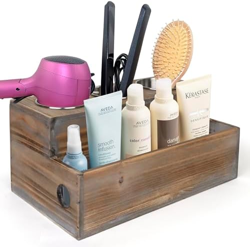 Besti Wooden Hair Dryer Holder – Hair Tools and Styling Supplies Organizer and Storage for Vanity and Bathroom - Natural Elegant Design - Multi-Functional Caddy for Accessories, Makeup, Toiletries by Besti