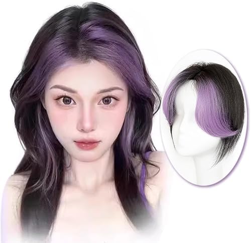 VAVANGA Long Hair Topper with Bangs Clip in Black Purple Highlight Color by VAVANGAHAIREXTENSION