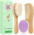 Baby Hair Brush and Comb Set for Newborns & Toddlers | Wooden Baby Brush Set with Soft Goat Bristles l Wood Comb l Purple Cradle Cap Brush| Ideal for Cradle Cap (3 Piece) by Molylove