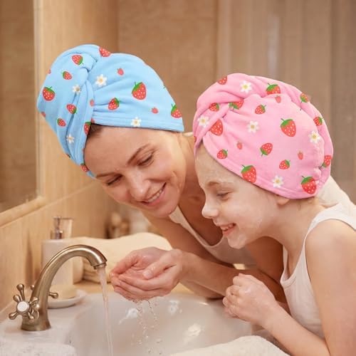 Microfiber Hair Towel Wrap for Kids Hair Drying Towel Wrap with Button 2 Pack Wet Hair Towel Wrap Head Towels Wrap for Girls - Image 4