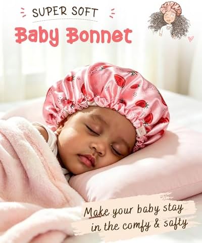 YANIBEST Baby Satin Bonnet Sleep Cap - Double Layer Reversible Adjustable Silky Satin Cap for Infant Toddler(0-6Months,Strawberry) - Image 2