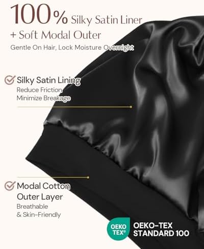 BONNET QUEEN Bonnet for Sleeping Women and Men, Adjustable Satin Sleep Cap Hair Wrap for Curly Hair, Braids and Long Hair, Stays On All Night, Anti Frizz Slouchy Beanie Hat - Image 3