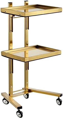 Multifunctional 2-Tray Utility Cart on Wheels - Gold 2-Level Medical Trolley Cart - Mobile Storage Tray Cart for Dental Tools, Cavitation Machine, Salon Supplies - Brass Foldable Storage Trays by PrimoSupply