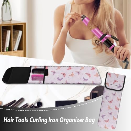 Hair Straighteners Case with Fastener - Water-Resistant Neoprene Curling Iron Holder Flat Iron Curling Wand Travel Cover Case Bag PouchShield Curling Iron Cover Colorful Butterfly - Image 4