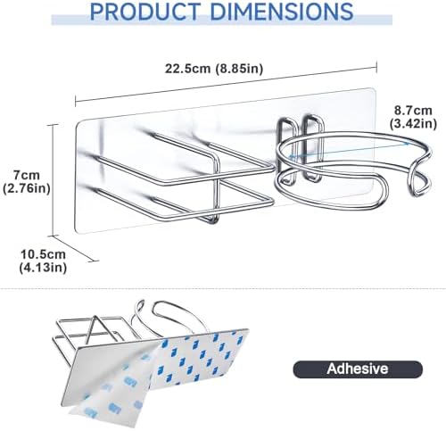 Hair Dryer and Straightener Holder Wall Mounted, Self Adhesive Blow Dryer and Flat Iron Storage Hair Tool Organizer for Bathroom Vanity (Silver) - Image 5