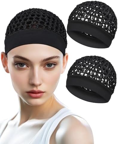 2 Pieces Comfortable Elastic Knit Hair Net for Sleeping & Silk Press - No Red Marks, Tubi Hair Warp Mesh Snood Cap for Women(Black) - Image 6