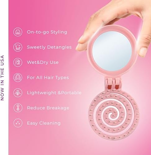 Mini Detangler Travel Hair Brush with Mirror, Makaron Hair Brushes for Women, Men and Kids, Unique 3D Flexible Design for All Hair Types, Styling Accessory, Travel Essentials for Women (PINK) - Image 3