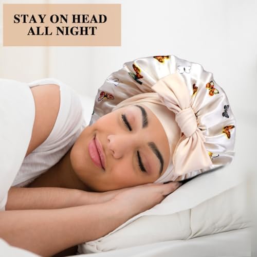 2+3 Large Satin Bonnets with Scrunchies for Women, Hair Bonnet Sleeping Tie Bonnet for Braids Curly Hair - Image 6