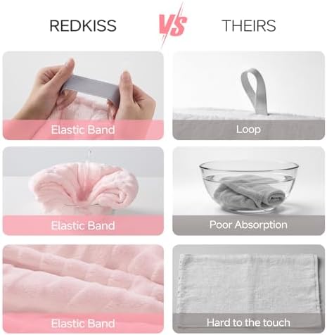 REDKISS 2 Pack Microfiber Hair Towel Wrap for Women, Super Absorbent Quick Dry Hair Turban for Thick Long Curly Hair, Large Stay-Put Anti-Frizz Hair Drying Towels, Pink Blue Gray - Image 5