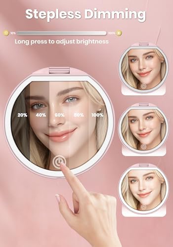 Magnifying Mirror, Rechargeable Compact Makeup Mirror with Light 40X Pink - Image 4