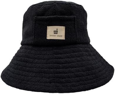 Sauna Hat – Japan's Original Bucket-Style Sauna Cap, Terry Cloth, Wide-Brim Heat & Hair Protection, Pocket, Machine Washable, Unisex (Black) by TotonoiJapan