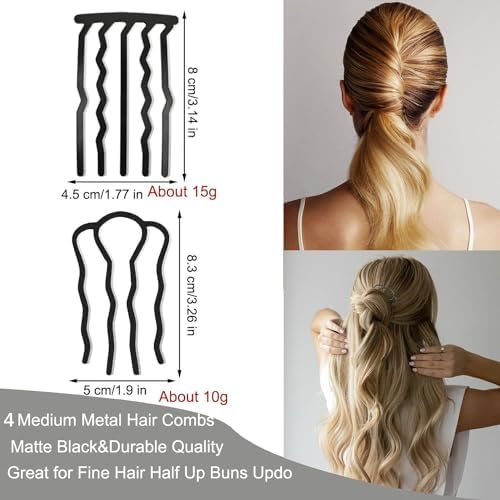 8 Piece Hair Side Combs French Twist Comb Metal Hair Fork Clip Teeth Hair Pin Stick for Updo Bun, U Shape Hair Combs Hair Tool for Vintage Hairstyle Hair Accessories - Image 4