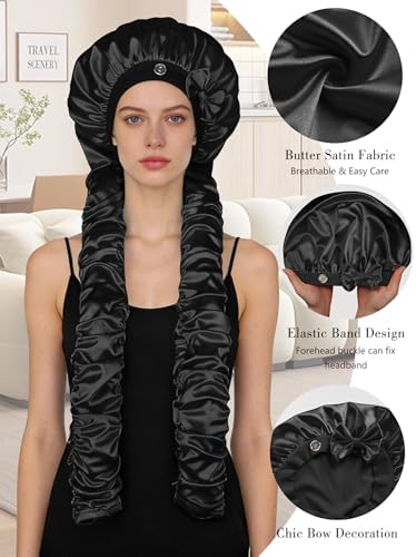 Heatless Curl Satin Bonnet for Sleeping, No Slip Sleep Bonnet with Long Curling Ribbons for Braids & Long Hair - Image 3