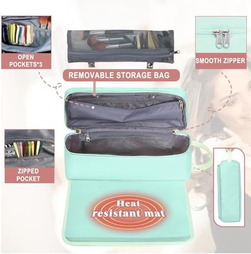 Hair Tools Travel Bag with Heat Resistant Mat Hair Styling Accessories Storage Case for Hair Dryer Flat Iron Straightener Curling Iron Haircare Accessories Travel Essentials for Women - Image 4