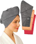 Textila 100% Cotton Hair Wrap Towels for Women, (Pack of 3 - Raspberry, Peach & Grey) Head Towel Cap, Cotton Hair Turban Towel Wrap for Long Curly Anti Frizz Hair, Soft and Absorbent Cotton Hair Towel by TEXTILA