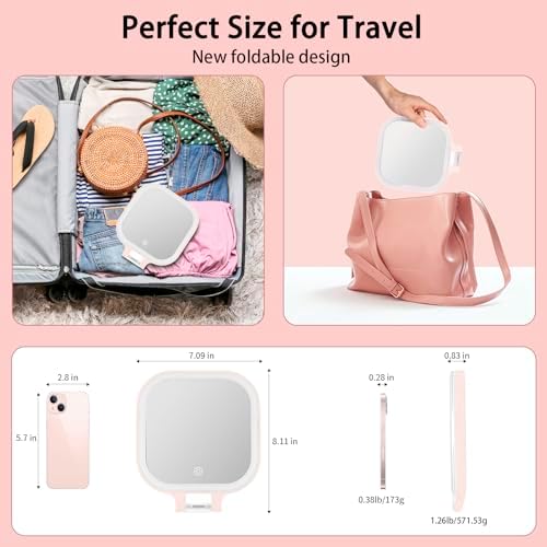 7" Travel Makeup Mirror with Lights & 1X/10X Magnifying Vanity Mirror-Pink - Image 5
