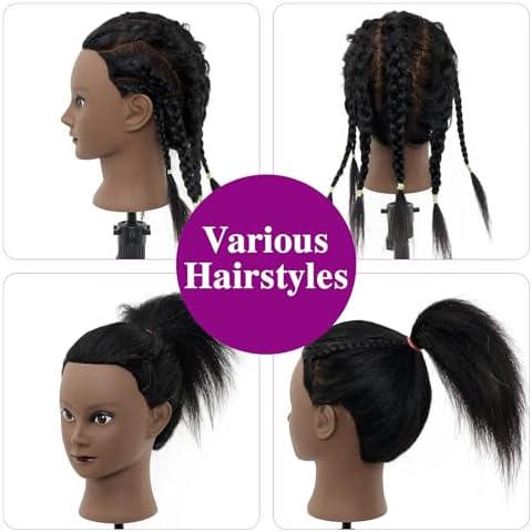 14"-16" 100% Real Hair Mannequin Head with Tripod Stand & Table Clamp, Human Hair Braiding Manikin Doll Head for Cosmetology Practice - Image 6