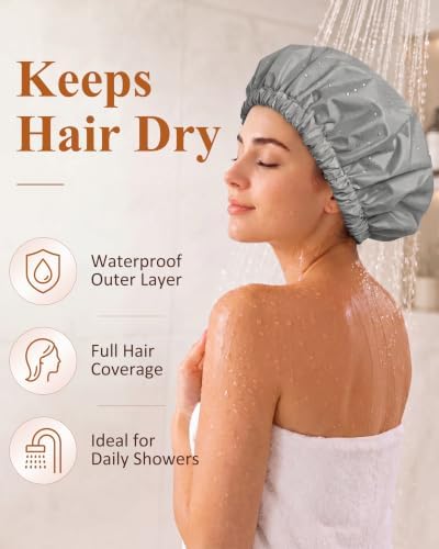 Edoneery Shower Caps for Women Reusable Waterproof, Shower Hair Cap - Image 2