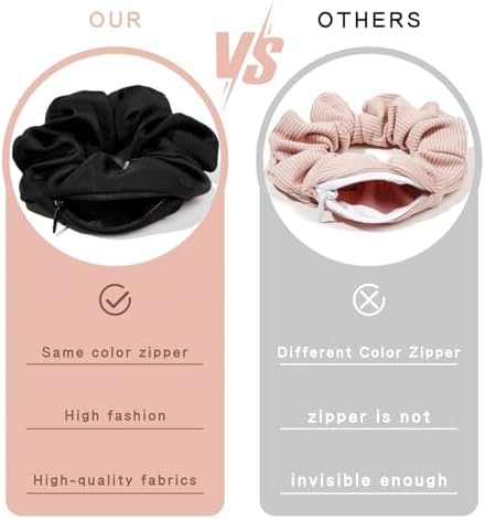Pocket Scrunchies Hair Ties with Hidden Zipper Stash Scrunchy Ponytail Holder Secret Compartment Items - Image 2