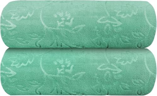 JML Microfiber Bath Towels Set, 2 Pack, 30" x 60", Green-Floral Embossed - Image 2