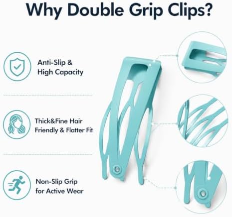 Chinco Light Blue 24 Pcs Double Grip Hair Metal Snap Clips,2 Inch - Image 3
