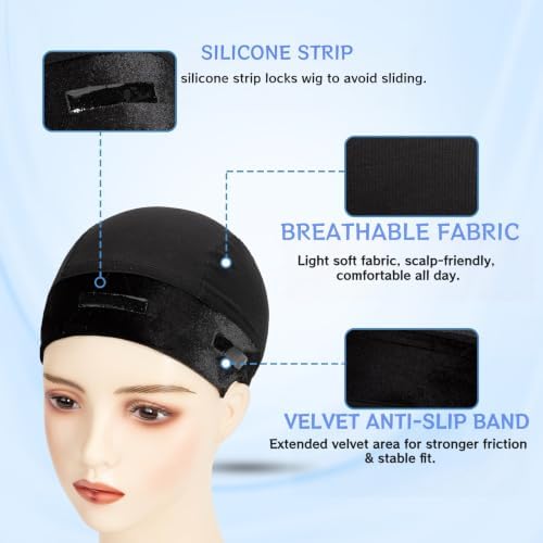 Riemann Silicone Wig Grip Cap,2in1 Wig Cap with Grip (Black2Pcs) - Image 2