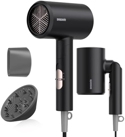 BABONIR 1875W Hair Dryer with Diffuser, Ionic Foldable Blow Dryer, Black by BABONIR