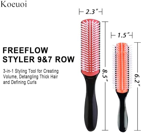 Classic Styling Hair Brush for Wet or Dry Curly Hair. 9 Row Black Brush for Detangling, Separating, Shaping - Image 4