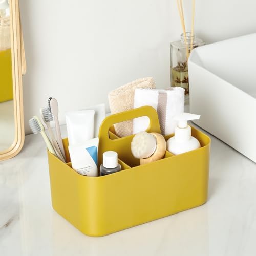 Multiuse Caddy Organizer with Handle, Portable Divided Plastic Tote Bin - Art Craft, Stationary Pen Marker Crayon, Makeup Hair Supplies Storage - Bathroom, Classroom, Dorm, Office, Desk Holder -Yellow - Image 4