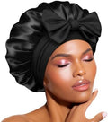 BONNET QUEEN Small Double Layer Silk Bonnet for Sleeping for Women Satin Lined Bonnet Night Cap for Short Thin Hair with Tie Band, Black by BonnetQueen