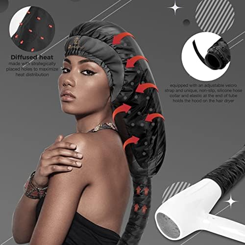 Bonnet Hair Dryer Attachment - Bonnet Hood Dryer with Headband that Reduces Heat Around Ears and Neck, Use for Hair Styling, Hair Drying, Curling and Deep Conditioning (Extended Version, Black) - Image 3