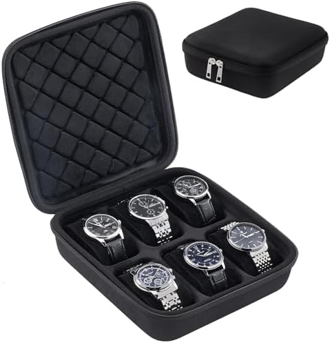ProCase 6-Slot Travel Watch Case for Men, Hard Shell Storage Box -Black by ProCase
