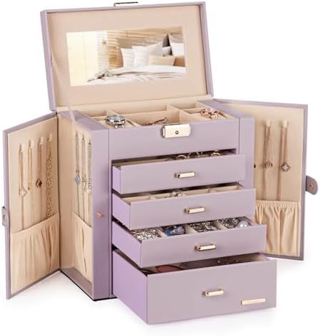 Homde Large Jewelry Box for Women: 5-Layer Organizer with Lock for Dresser by Homde