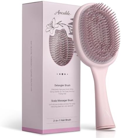 Detangler Brush, 2-in-1 Detangling Hair Brush for Women Men - Scalp Scrubber Massager for Hair Growth, Curly Hair Brush for All Hair Types, Wet & Dry Use, Soft Silicone Styling Brush by Ancable