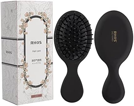 RHOS Mini Hair Brush for Women,Men and Kids-Travel Size Hair Brush for Purse,Pocket,backpack-Small Cushion Paddle Brush with Soft Bristles-Mini Detangler Brush for All Hair Types(1 Pack-Black) by RHOS