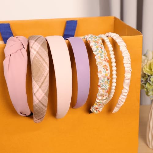 7 Pcs Headbands for Women Girls, Non Slip Cute Pearl Floral Padded Vintage Wide Fashion Multi-style Headbands for Girls (Pink A) - Image 3
