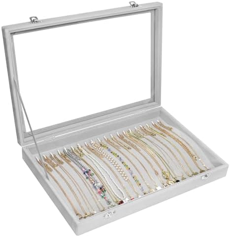 Vicoter 20 Hooks Necklace Organizer,Velvet Necklace Holder Tray with Lid by Vicoter