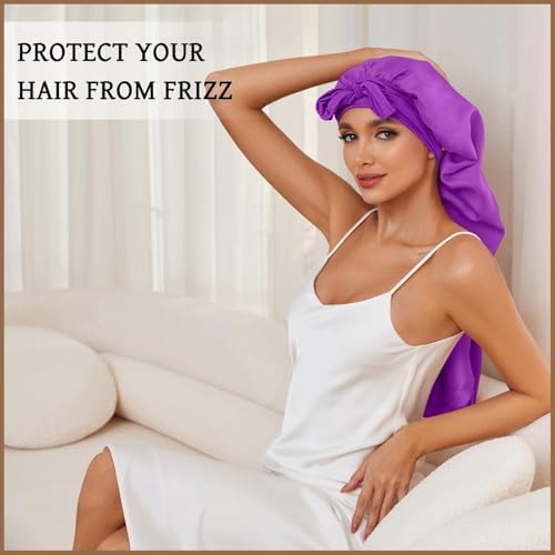 DEMAZALO Silk Long Bonnet for Braids & Curly Hair, Silk Satin Bonnet for Sleeping, Extra Large Bonnets for Women Braid - Image 2